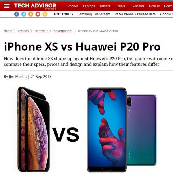 外媒評(píng)價(jià)iPhoneXS和華為P20 Pro拍照：華為是贏家！