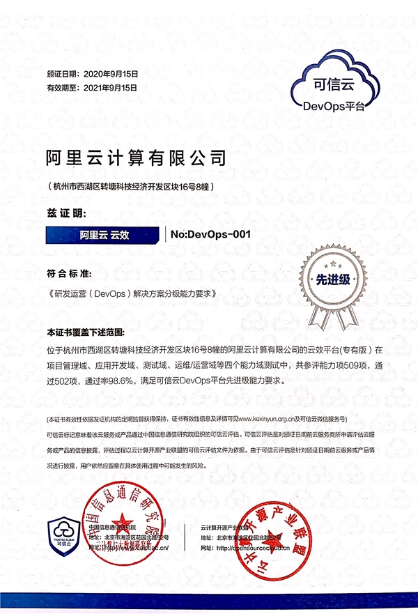 云效以最優(yōu)成績首個通過DevOps解決方案國家級標準認證