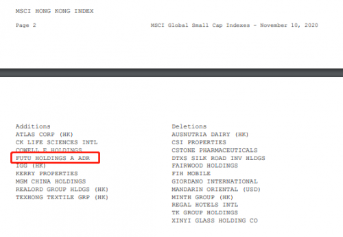 富途控股被納入MSCI香港小型股指數(shù)
