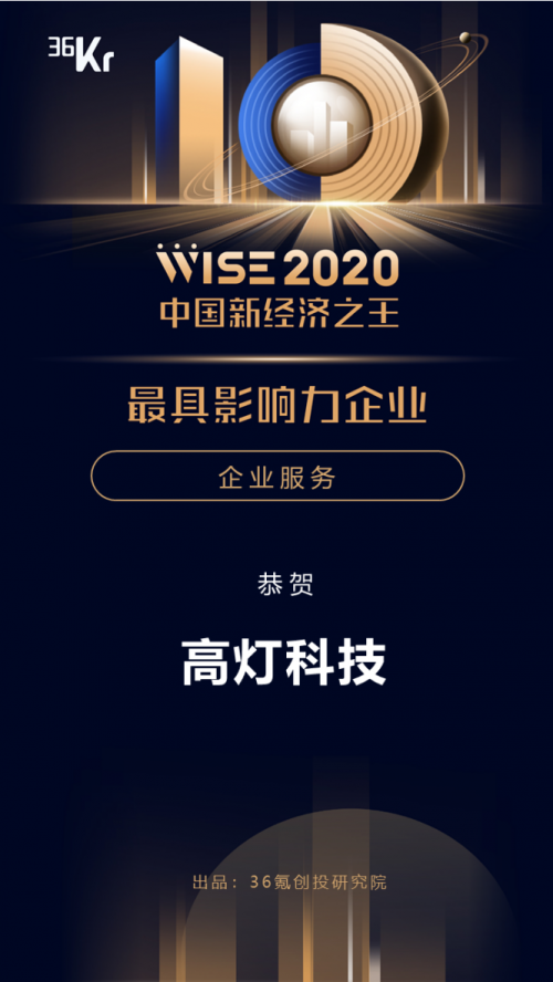 36氪發(fā)布2020新經(jīng)濟(jì)之王榜單，高燈科技蟬聯(lián)“最具影響力企業(yè)”