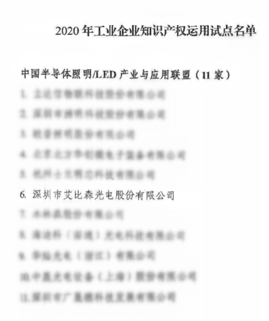 艾比森入選“國家工業(yè)企業(yè)知識產(chǎn)權(quán)運用試點企業(yè)”