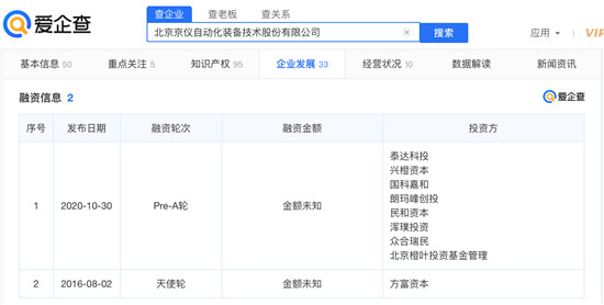 高端裝備制造企業(yè)京儀裝備擬科創(chuàng)板IPO，愛企查顯示：京儀裝備此前已獲2輪融資