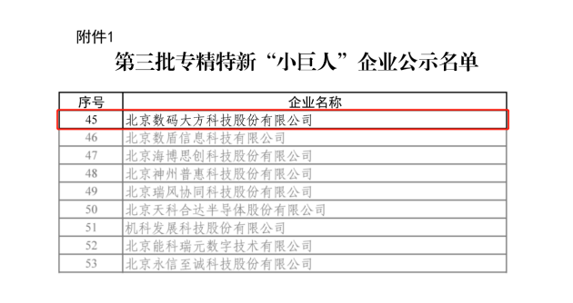 國(guó)家級(jí)！數(shù)碼大方入選工信部專(zhuān)精特新“小巨人”企業(yè)