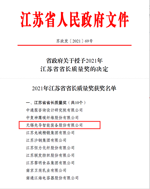 先導(dǎo)智能榮膺2021江蘇省長(zhǎng)質(zhì)量獎(jiǎng) 讓科技企業(yè)進(jìn)入“數(shù)智時(shí)代”