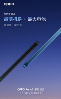 Reno史上最薄機身+最大電池，OPPO新機太有料，11月25日見