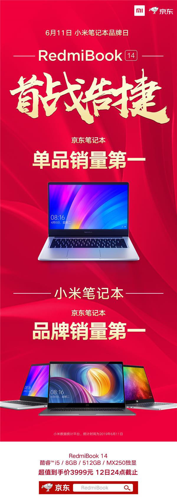 RedmiBook 14首賣斬獲雙冠王， 6月18日限時(shí)特惠3999元