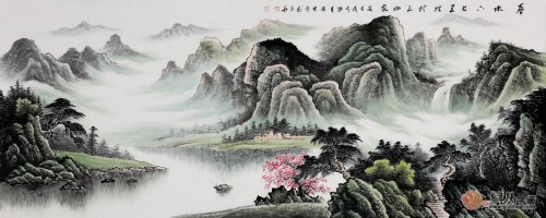 沙發(fā)背景墻上裝飾畫，手繪山水高雅藝術(shù)有品位