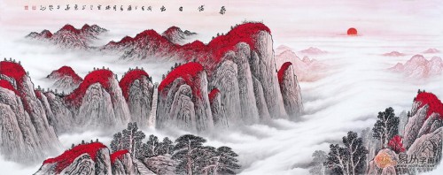 沙發(fā)背景墻上裝飾畫，手繪山水高雅藝術(shù)有品位