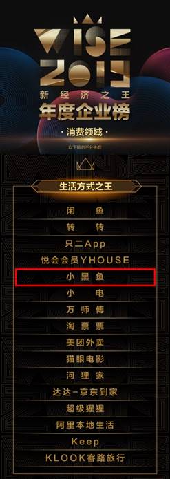 2019新經(jīng)濟(jì)之王榜單發(fā)布，小黑魚獲評“生活方式之王”