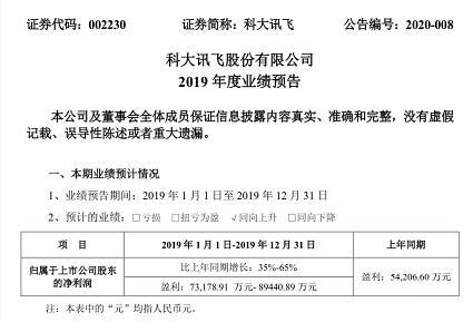 戰(zhàn)略布局成果顯現(xiàn)，科大訊飛2019年度營收或超百億