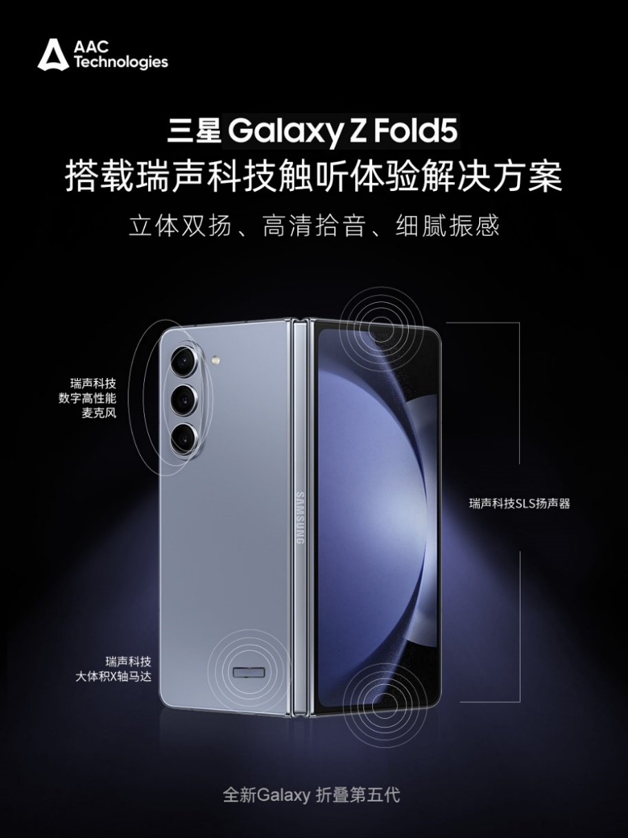 三星折疊旗艦Galaxy Z Fold5發(fā)布！搭載瑞聲科技觸聽體驗(yàn)解決方案