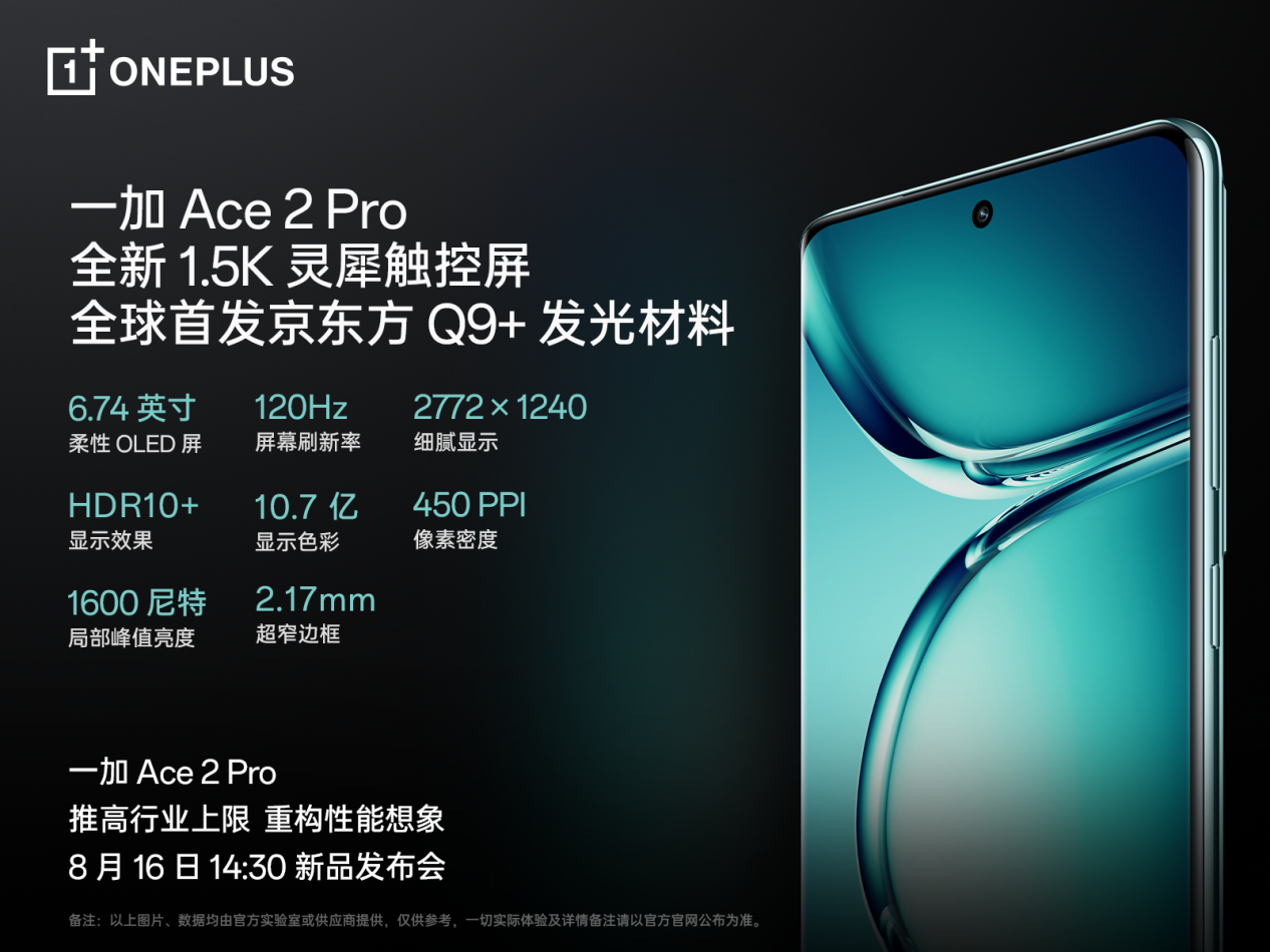 一加 Ace 2 Pro 全球首發(fā)京東方 Q9+ 旗艦屏，屏幕體驗(yàn)里程式升級(jí)