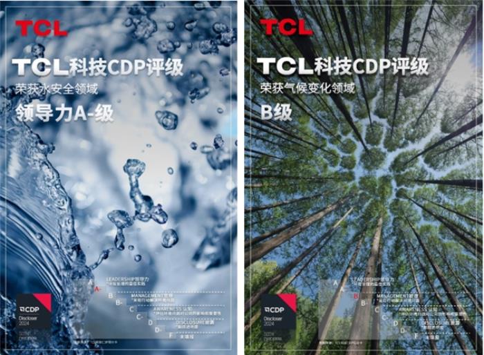 TCL科技榮獲CDP水安全領域領導力級別（A-）評分，氣候變化領域得管理級別最高（B）評分